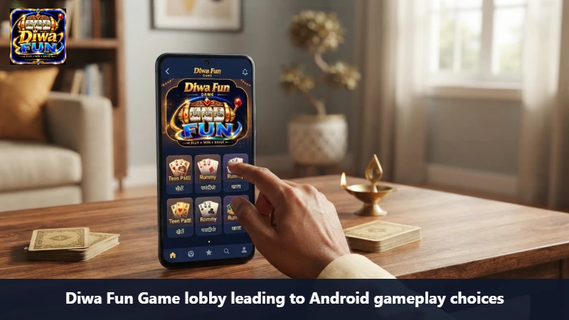 Diwa Fun Game lobby leading to Android gameplay choices